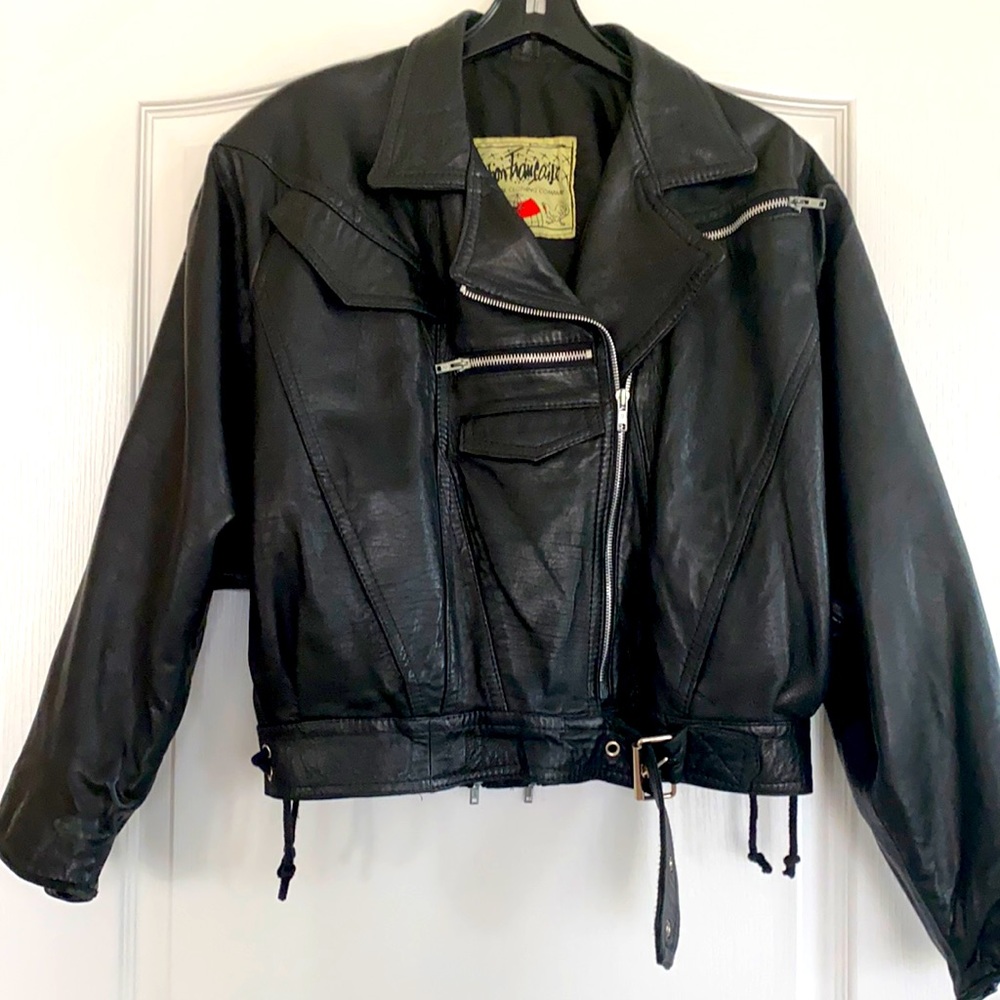 Vintage French black leather motorcycle jacket